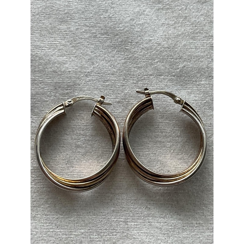 JCM 925 Sterling Silver Two Tone Twist Hoop Earrings Vintage Estate Jewelry